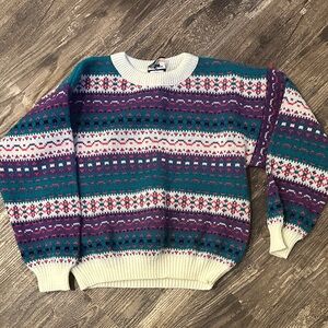 Vintage Patterned Sweater - silver unicorn